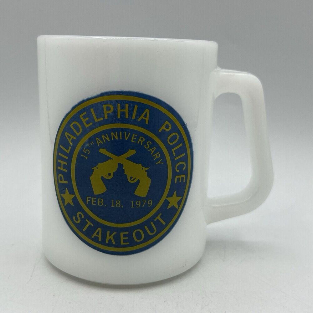 Philadelphia Police Stakeout Division Milk Glass Mug 1979 Federal Glass Vintage